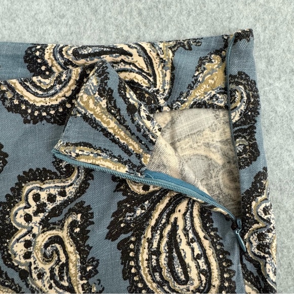 Free People Womens Pants Flare Bell Bottom Linen Blend Paisley Retro Blue Small - Picture 4 of 14